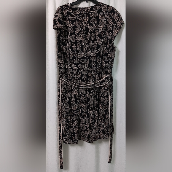 EUC Anthropologie Maeve Noronha Black Elephant Print Flowy Faux Wrap Dress XL - Picture 6 of 15